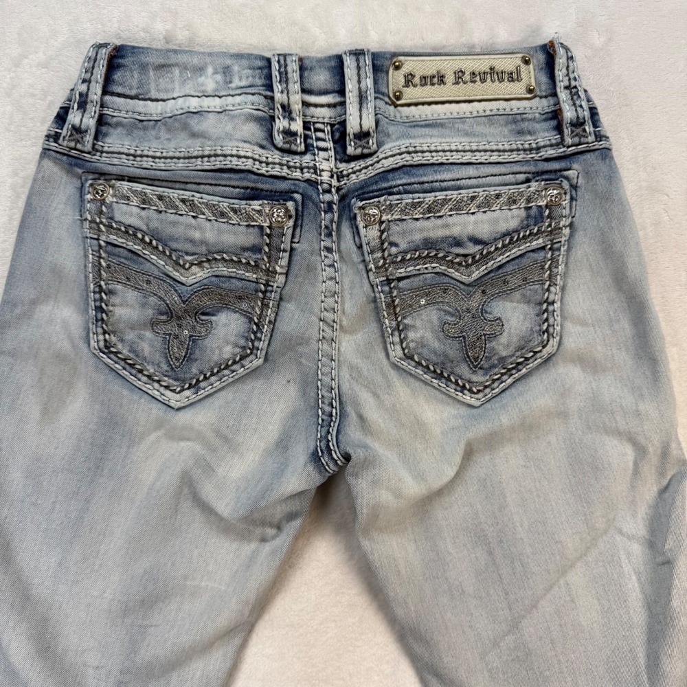 Rock Revival Nadja‎ Easy Crop Jeans Embellished Pockets Light Wash Denim Size 26